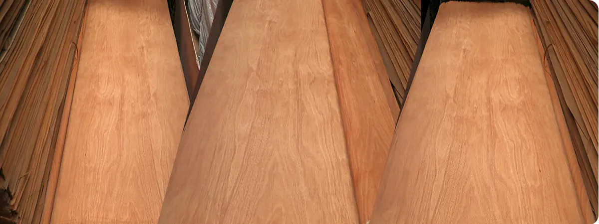 Nahaufnahme von PLB-Furnier, die die natürliche Holzmaserung und die glatte, dekorative Oberfläche zeigt.